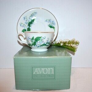 Vintage Lily of The Valley May Birthday Teacup & Saucer Avon NIB